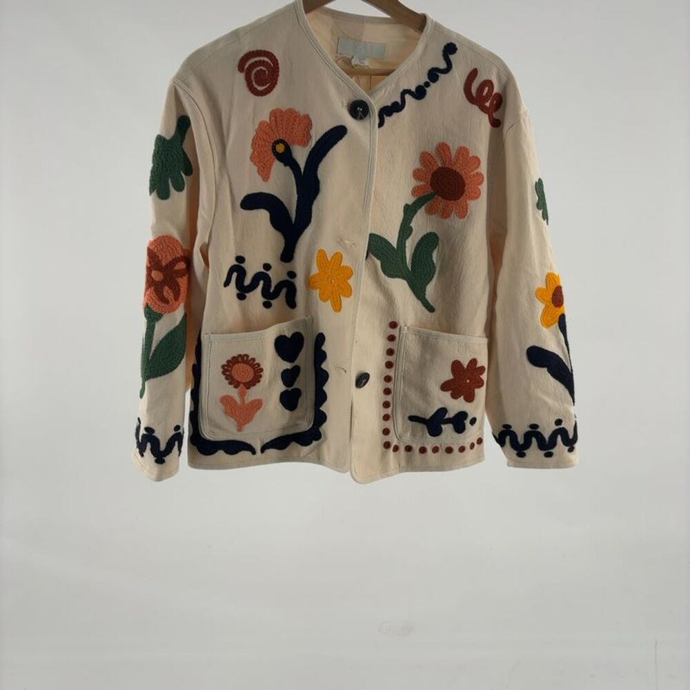 Zara Floral Cream Ecru Embroidered Jacket Coat